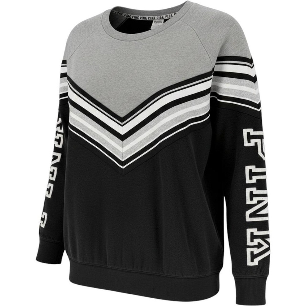 Victorias Secret PINK Sweatshirt Chevron Colorblock Logo Sleeve Pullover Black L
